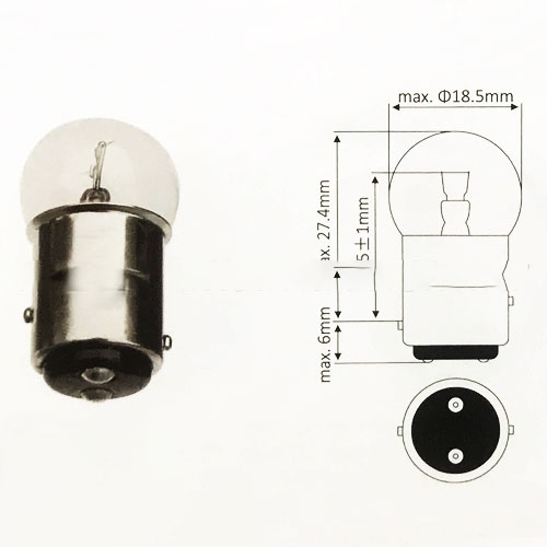 Bóng đèn de 48V-10W, 2 chấm, gài lệch, TCM FB10~30-6/-7