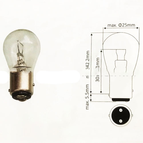 Bóng đèn xi nhan 48V-25W, 2 chấm, gài lệch, TCM FB10~30-6/-7, Toyota 5~7FBR10~30