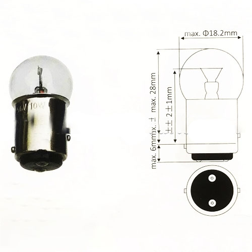 Bóng đèn de 56V-10W, 2 chấm, gài lệch, Nichiyu FBR10~30-70/-75