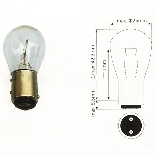 Bóng đèn xi nhan 56V-25W, 2 chấm, gài lệch, Nichiyu FBR10~30-70/-75